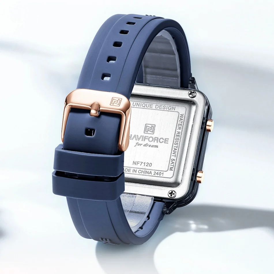 NAVIFORCE Girl's Wristwatch Sports Waterproof LCD Display Watch Silicone Strap Lady's Simple Square Calendar Electronic Watches