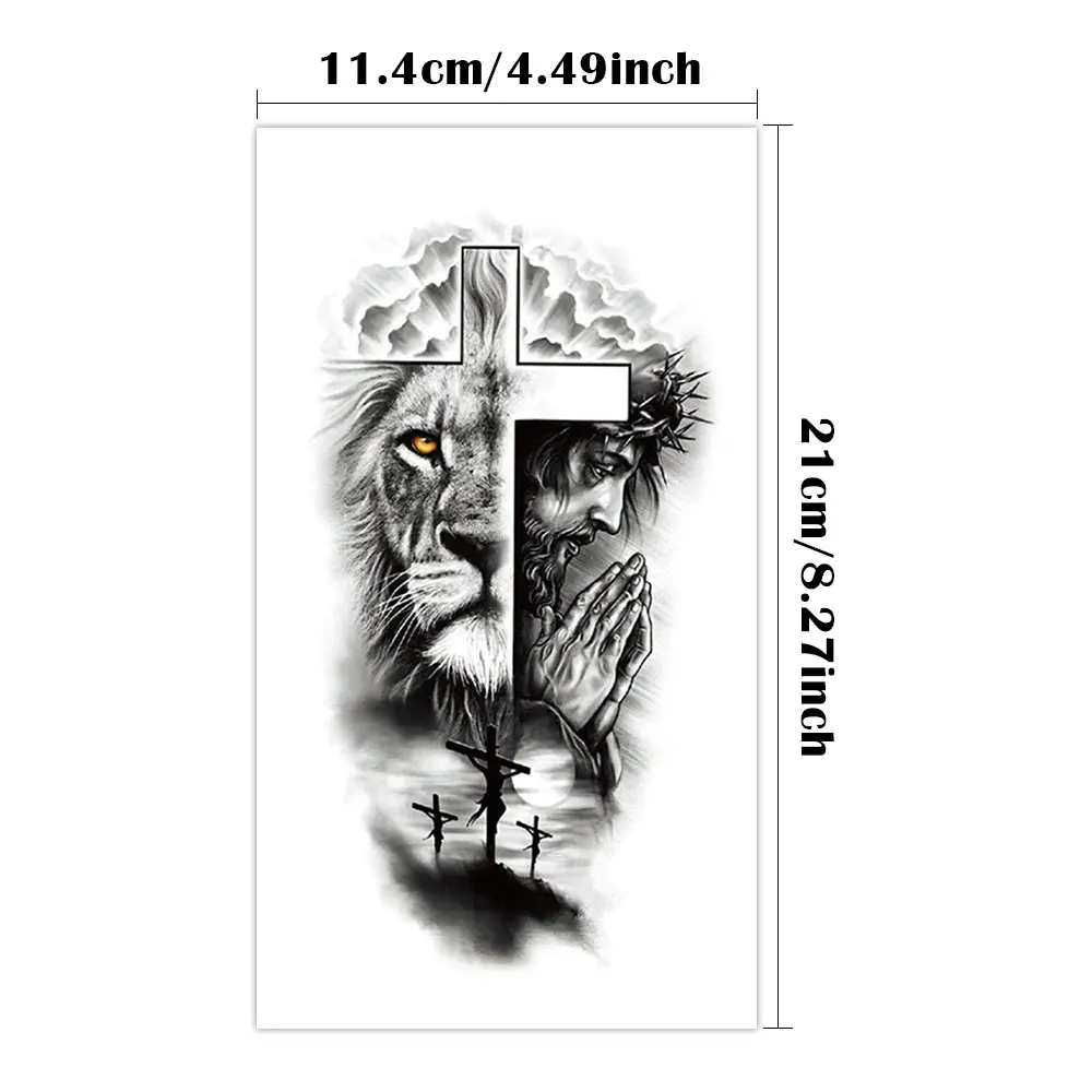 Waterproof Temporary Tattoo Sticker Black Lion Jesus Prayer Cross Thorns Animal Body Art Arm Leg Fake Tattoos Sleeve Women Men view 5