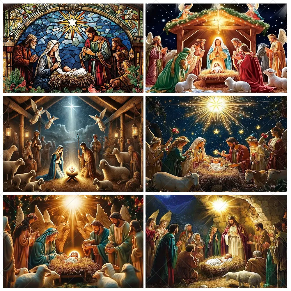

Birth of Jesus Background Party Decoration Supplies Merry Christmas Baby Shower Supplies Banner Backdrop Decor Photo Shoot Props