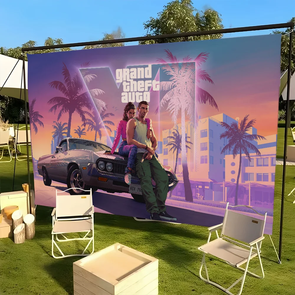 R-Rockstar G-GTA 6 Vice City flag For Picnic Party Art Home Decoration Outdoor Camping Banner