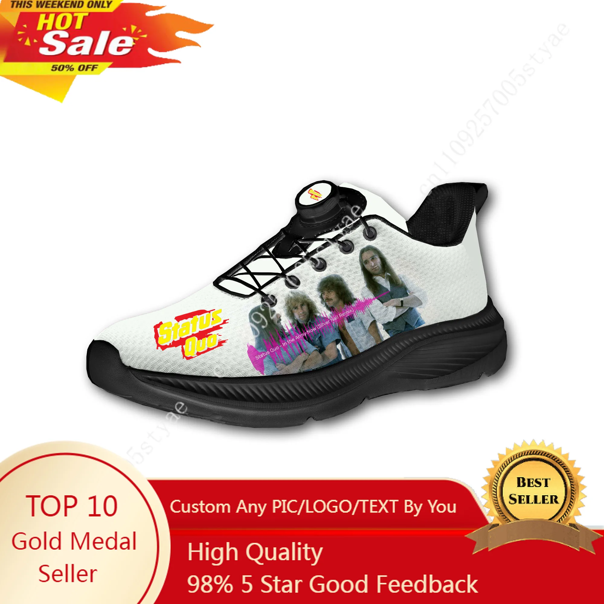 

Status Quo Band Mens Womens Running Off-road Shoes Laceless Rotating Button Sports Shoe Hiking Leisure Custom Sneaker