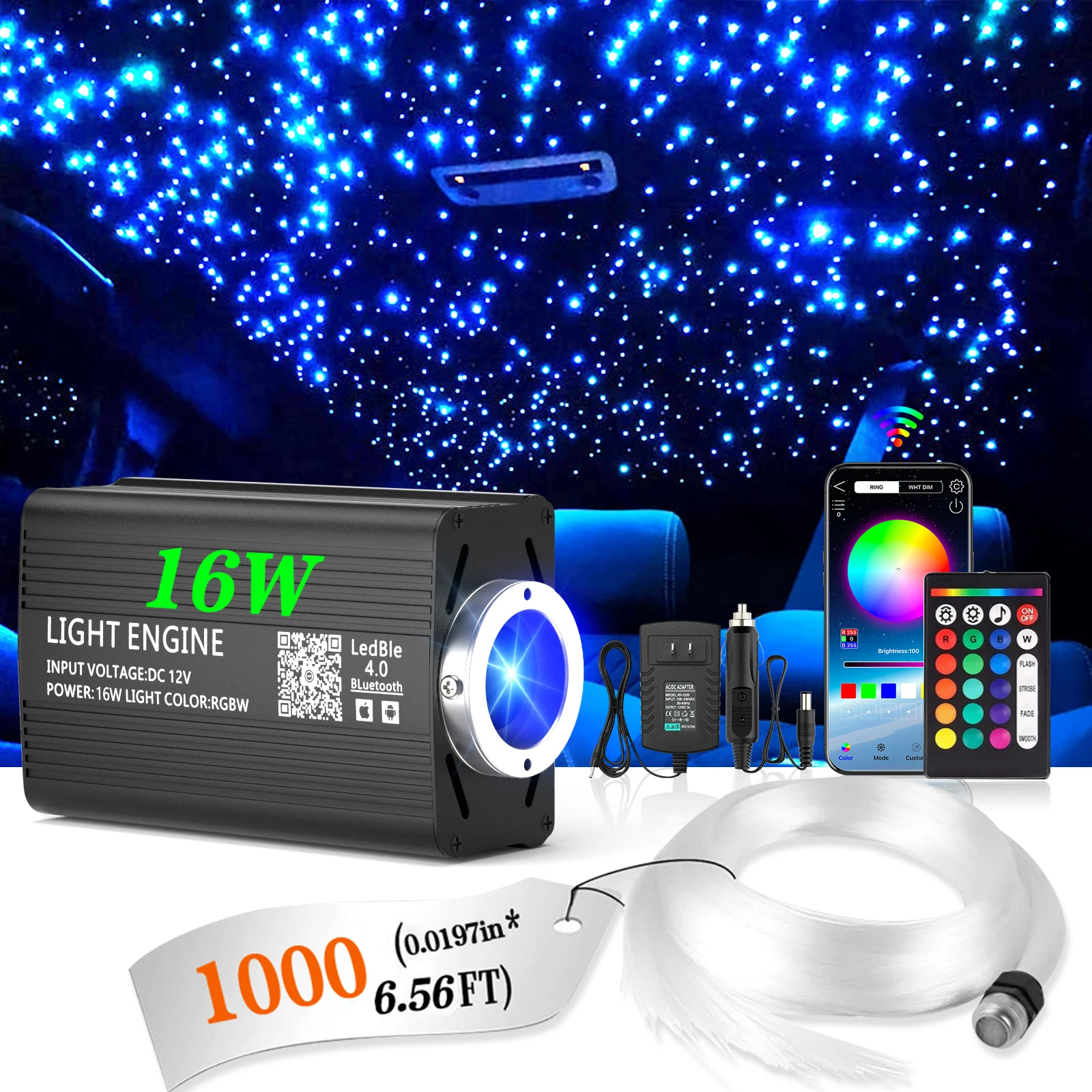 

Upgraded 16W Starlight Headliner Kit Cable Fiber Optic Light APP/Remote Control for Car Home Star Ceiling Decoration