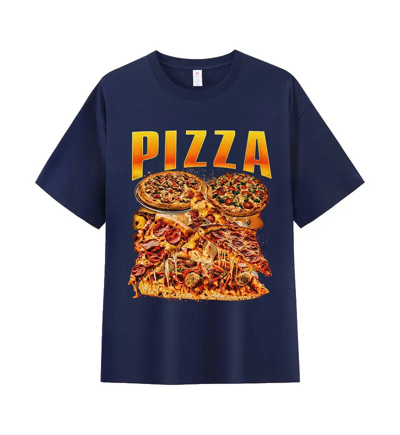 مضحك البيتزا Pepperoni الجبن هاواي اللحوم الغذاء ميمي الجرافيك تي شيرت رجالي إمرأة عادية س الرقبة جودة عالية 100% القطن تي شيرت #3