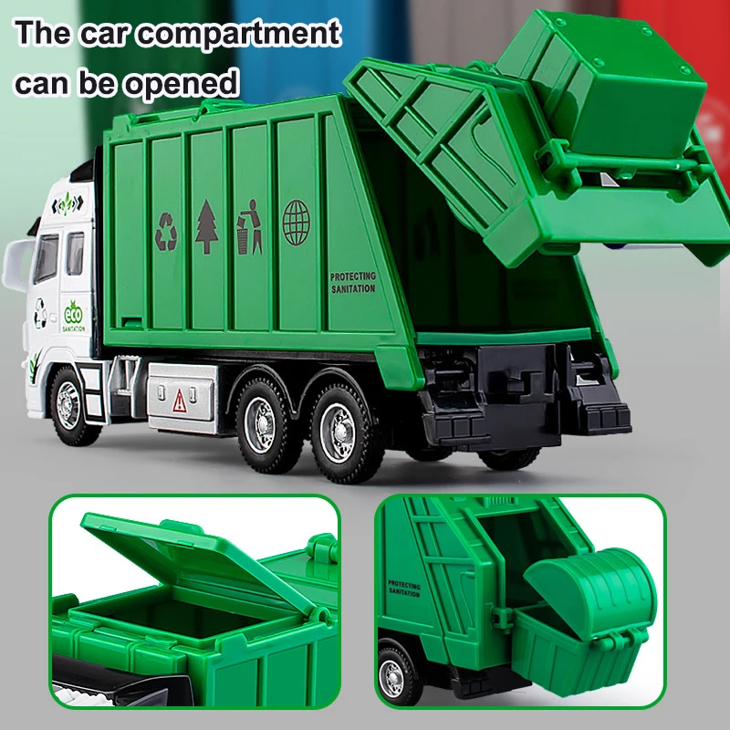 Alloy Engineering Vehicle Model Simulation Inertia Pull-back Sanitation Vehicle Toy Classified Garbage Bin Children\'s Toy Gift