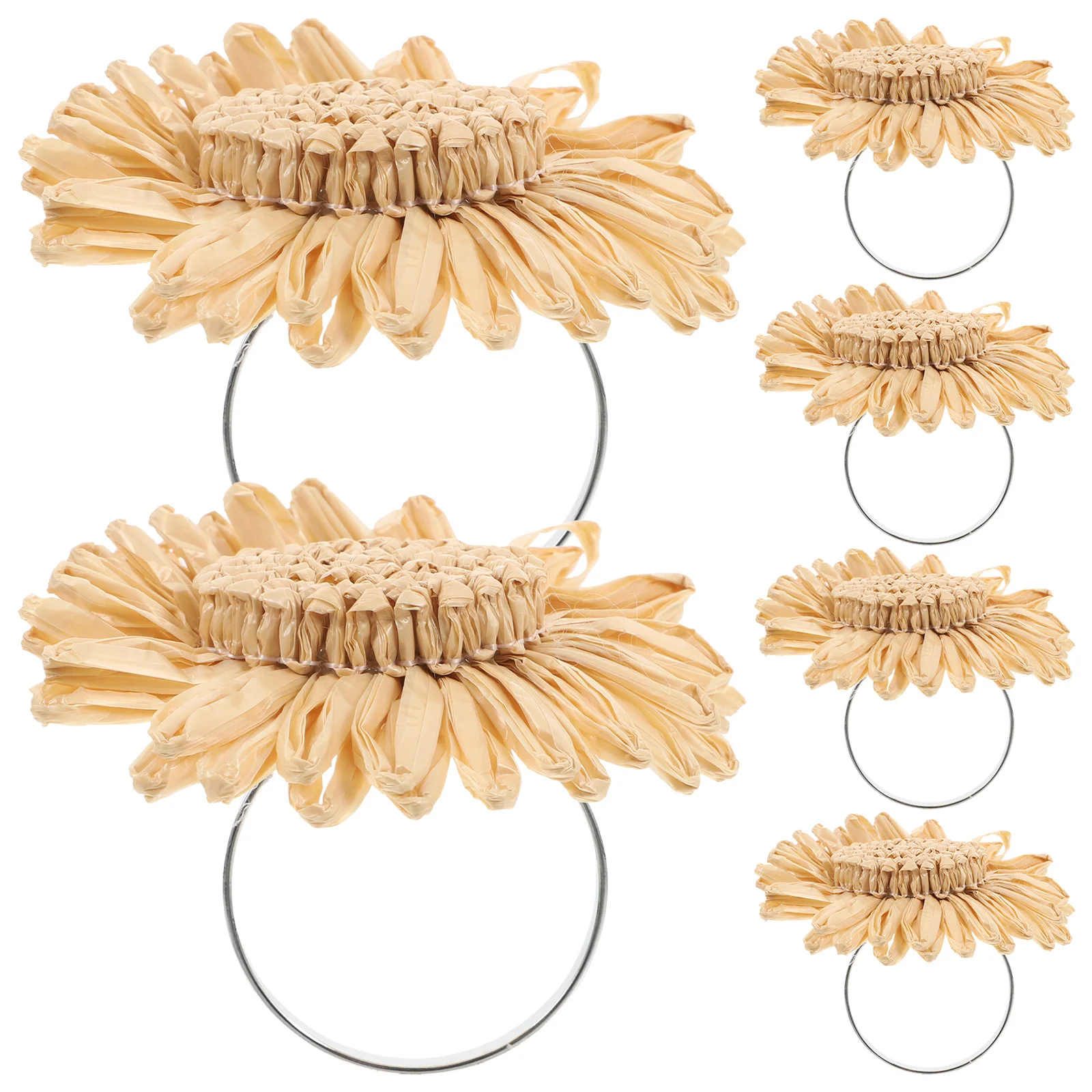 

6pcs Sunflower Napkin Rings Woven Raffia Grass Rustic Decorative Elegant Holders For Weddings Parties Fall Thanksgiving