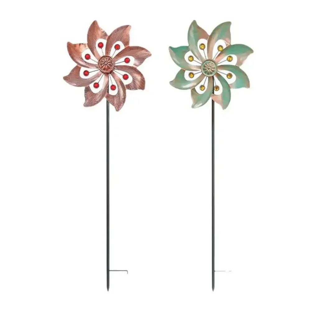 Garden Decorative Pile Metal Wind Spinners Creative Durable Double Windmill Sculpture Rotating Gardening Plug Park