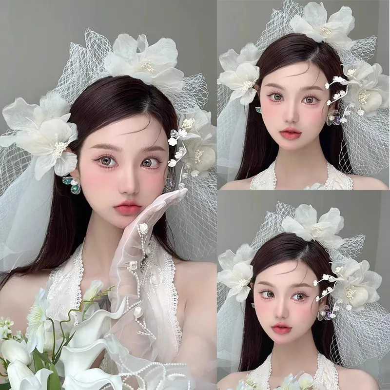 Beautiful Flower Handmade Vintage European Bride Wedding  Veil Lace  Bridal Tulle Veil Hair Accessories