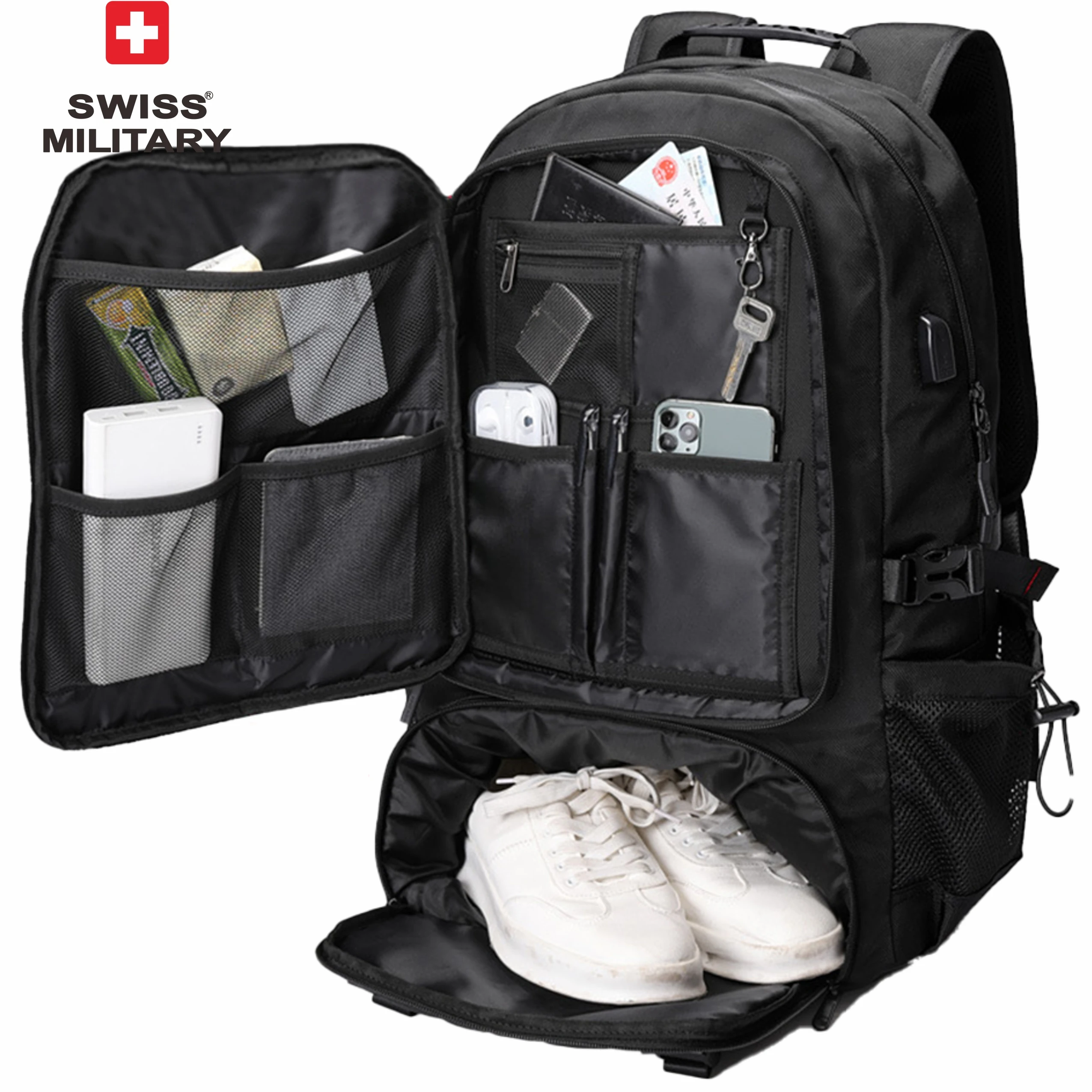 Mochila de viaje impermeable para hombre, bolsa multifuncional antirrobo de gran capacidad, expandible, USB 17,3, para ordenador portátil