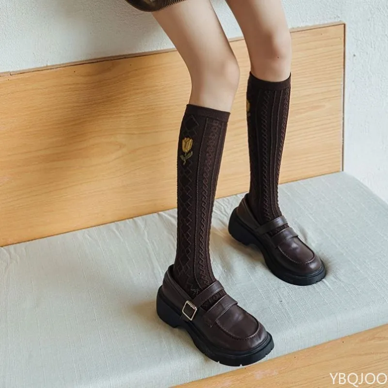 5 أزواج من الجوارب الدانتيل العصرية متعددة الاستخدامات للنساء جوارب متوسطة الطول من القطن الجديد لربيع الخريف جوارب طويلة مريحة غير رسمية ﻿