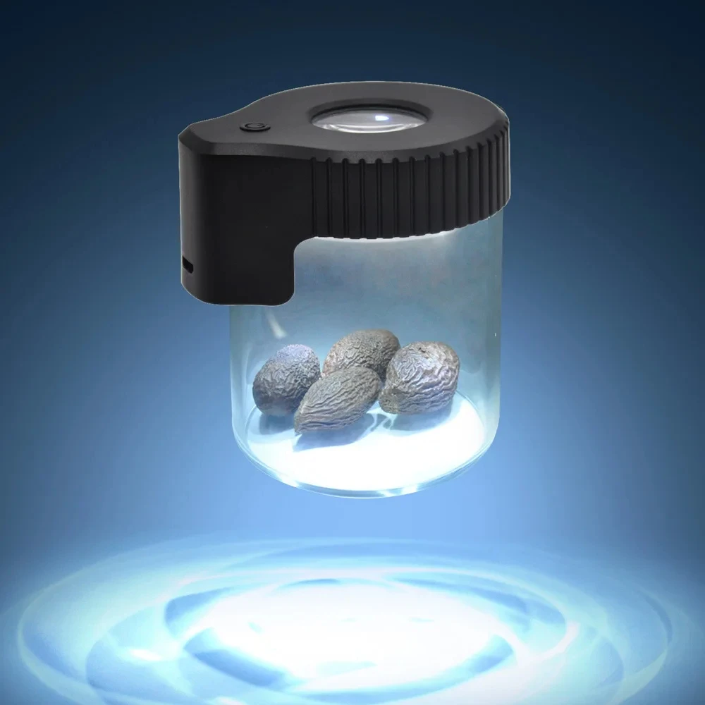Magnifier Luminous Dry Herb Storage Jar LED Transparent Glass Storage Spices Tobacco Box Smoking Accessories