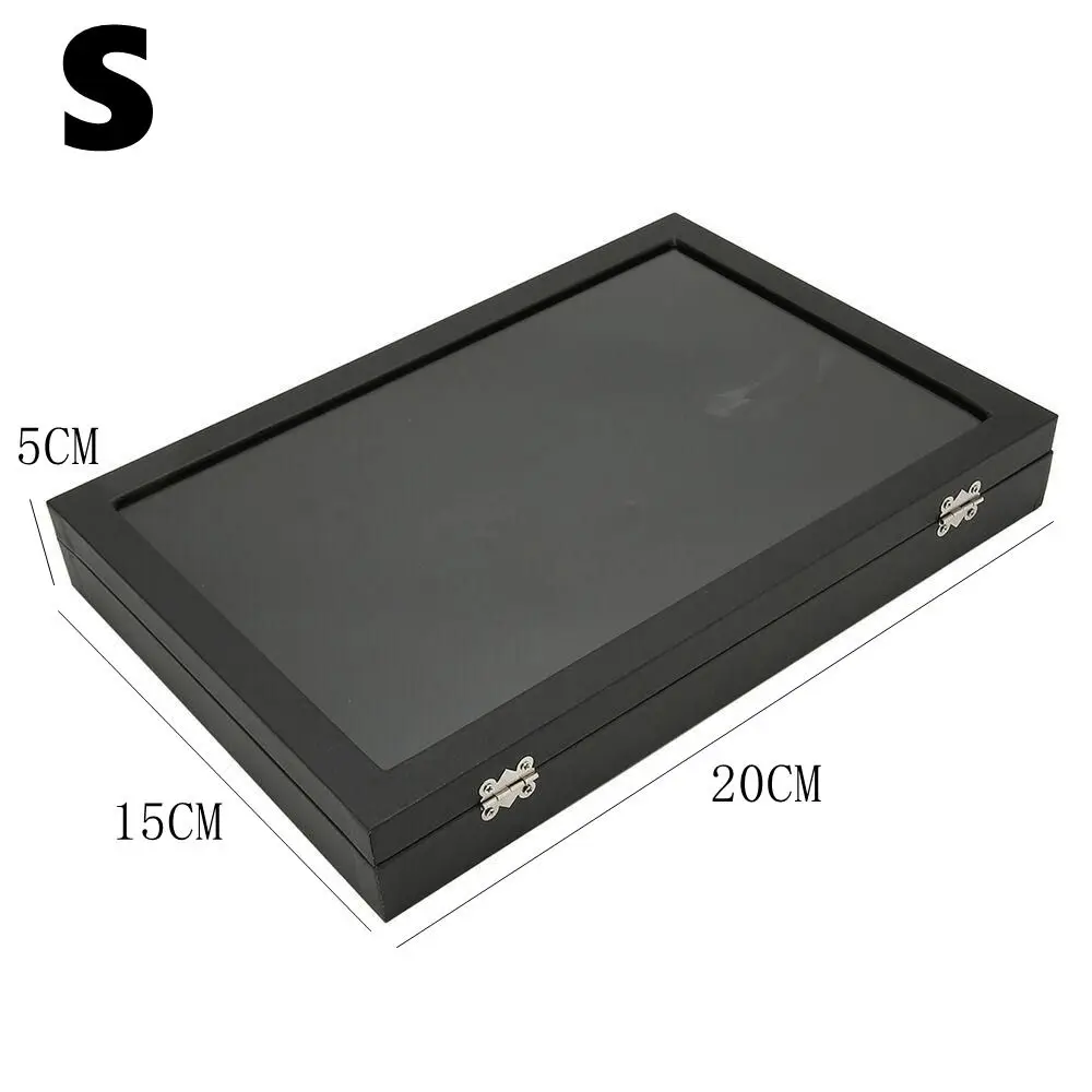 Pu Badge Storage Box New Transparent Glass Cover Wood Jewelry Case Empty High-Capacity Chest Pin Display Box