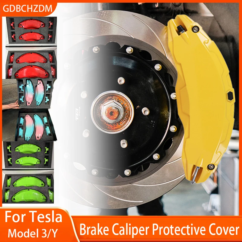 For Tesla Model 3/Y Caliper Covers Aluminum Model 3/Y Wheel Hub 2017-2024 Set Of 4, Sticker Will Be Included Brake Accessories