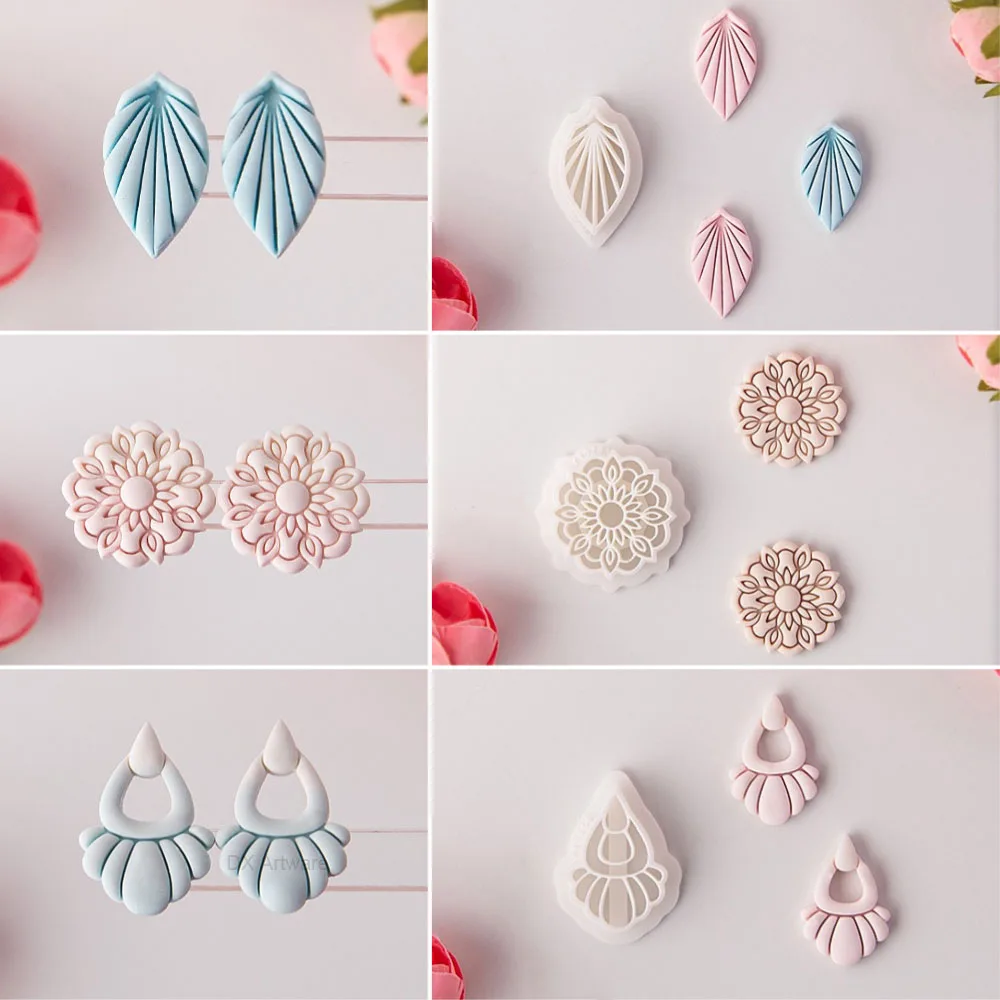 Vintage Polymer Clay Cutter Lotus Boho Embossed Flower Clay Cutters for Brooches Jewelry Earrings DIY Making Tools