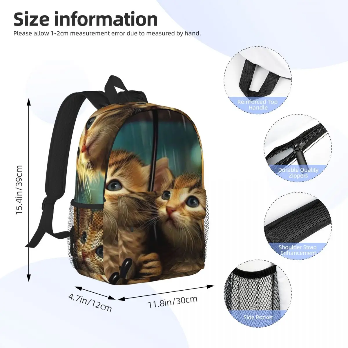 Two Cat Umbrella For Rain Protection Backpack Daypack Large Capacity Boys Girls BookBag Shoulder Bags for Unisex Kids School Bag