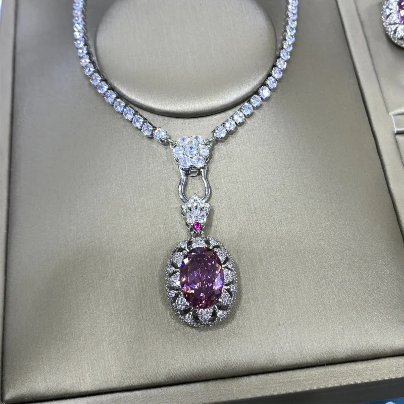 

Starry Sky Cut Dried Rose Three-Piece Full Diamond Luxurious Open Ring for Women Elegant Pendant Earrings Set