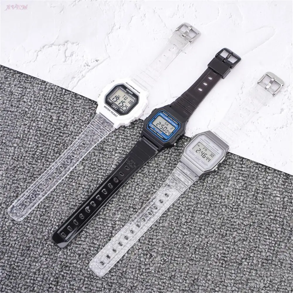 18mm Watch Strap For Casio  F-91w/f84/f105/108/a158/168 Ae-1200/1300 Transparent Colorful Silicone Tpu Band Bracelet Accessories