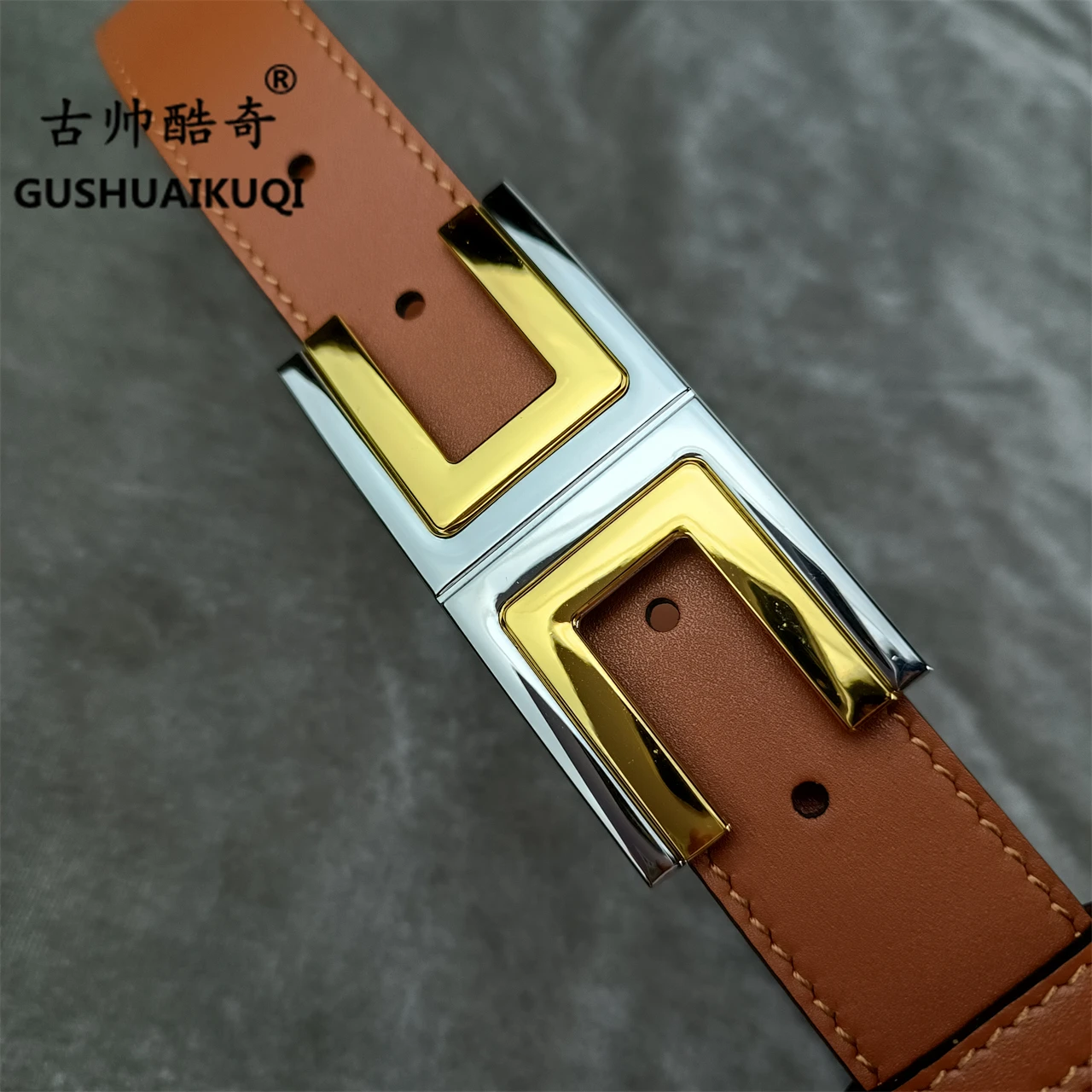 2022 men\'s and women\'s wide buckle3.0cm Gu Shuai new design men\'s and women\'s belt high-quality cowhide leather double-sided fr