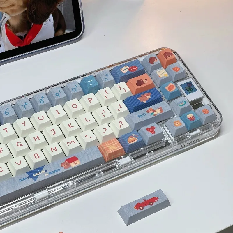 Retro Denim Sausage Theme Keycaps Set Customized PBT Sublimation Cherry Profile Keyboard Cap for Mechanical Keyboard Accessories