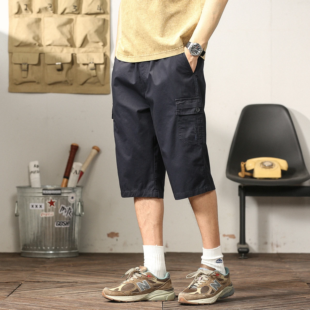 New HE Casual Men's Seven-Foot Pants Loose Straight Leg Cotton Home Outdoor Wear Summer Leisure Middle-Pants Faionable