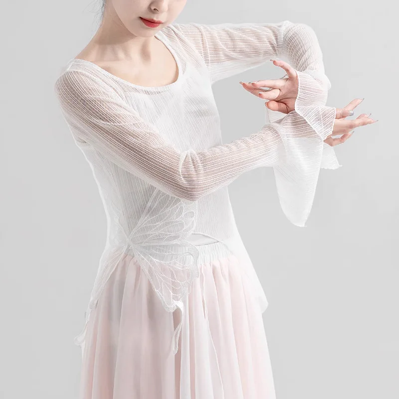 사용자 정의 여성 성인 재즈 현대 무용 의상 우아한 나비 레이스 메쉬 탑 연습 복장 섹시한 관점 레이브 disfraces