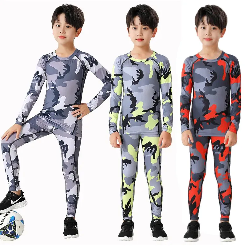 

Kids Football Sets Children Boy Girl Compression Basketball Running Exercise Skiing Sports Bottoming Top Tee + Legging Pant 85