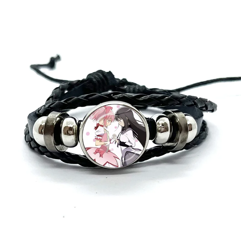 Pulseras de cuero de Cosplay Puella Magi Madoka Magica, brazaletes trenzados multicapa Kaname Madoka, Akemi Homura, regalos de joyería