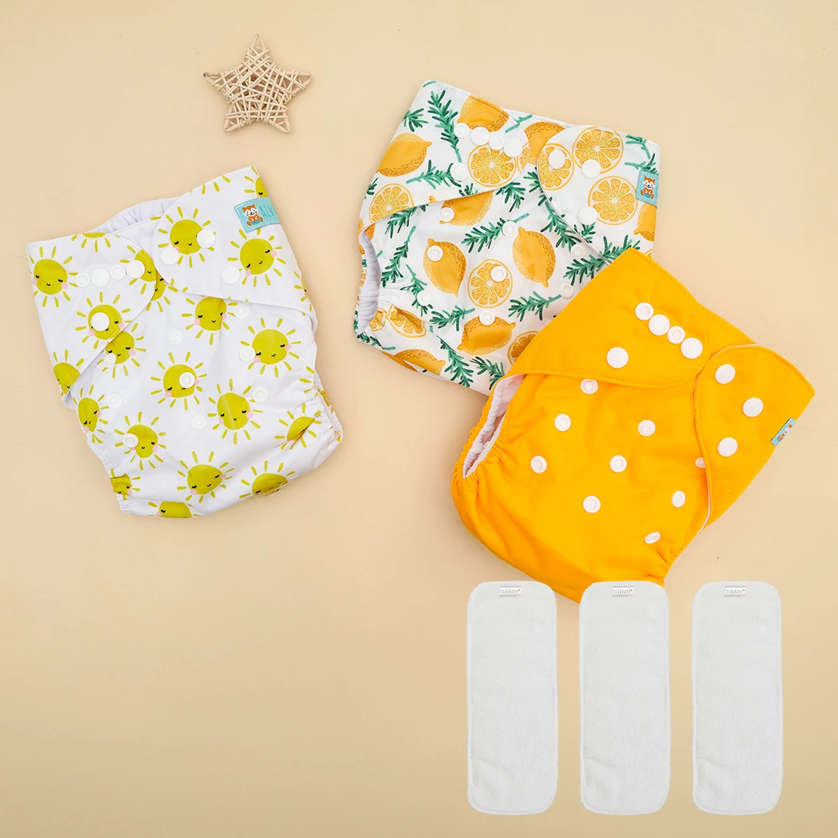 ALVABABY 3 diaper shells+3 Inserts Baby Cloth Diapers Snaps Adjustable Washable Reusable Cloth Nappy For Baby Girls and Boys