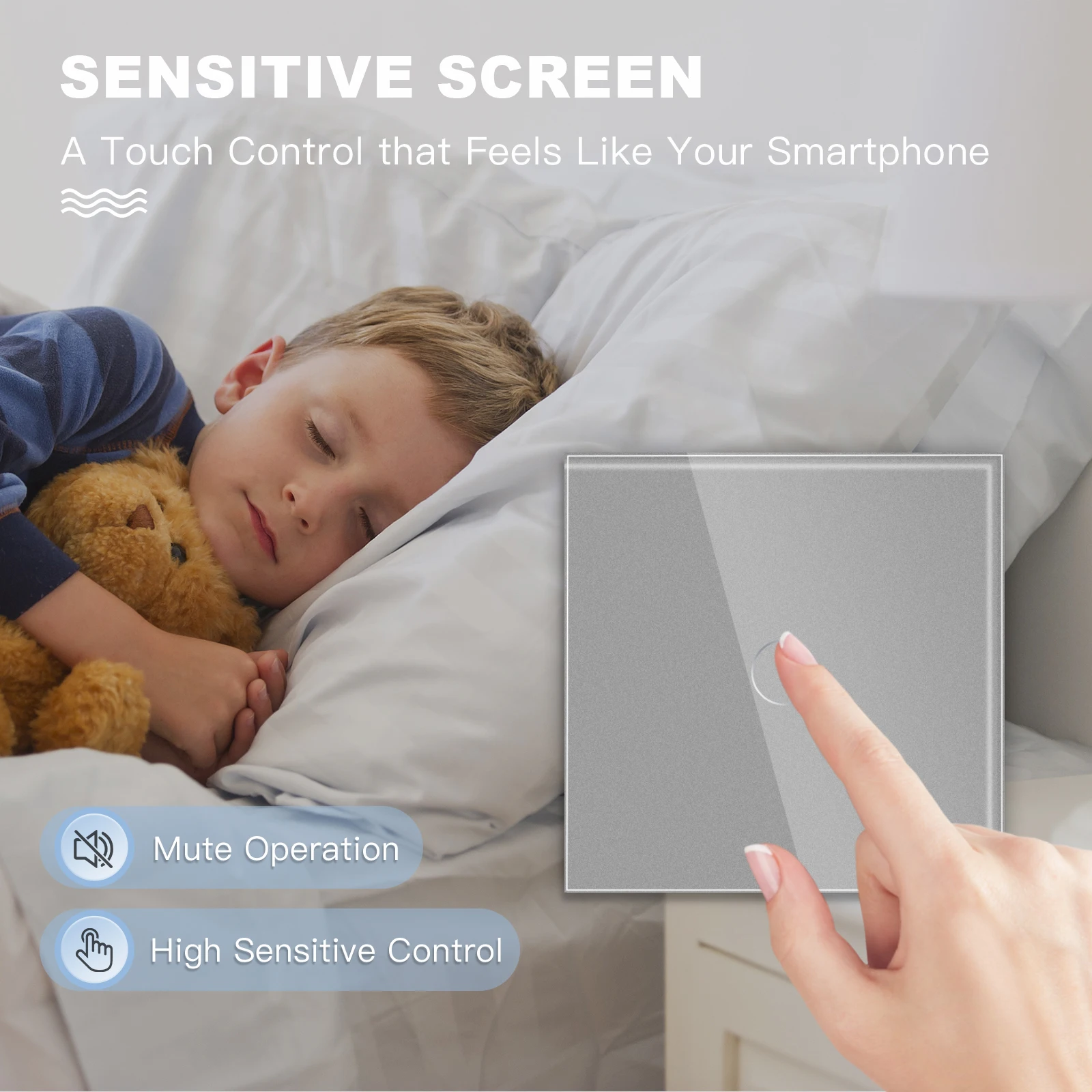 Touch Light Switch EU/UK Standard Crystal Glass Panel LED Sensor  EU Light Wall Touch Screen Switch 1/2/3 Gang Blue Backlight