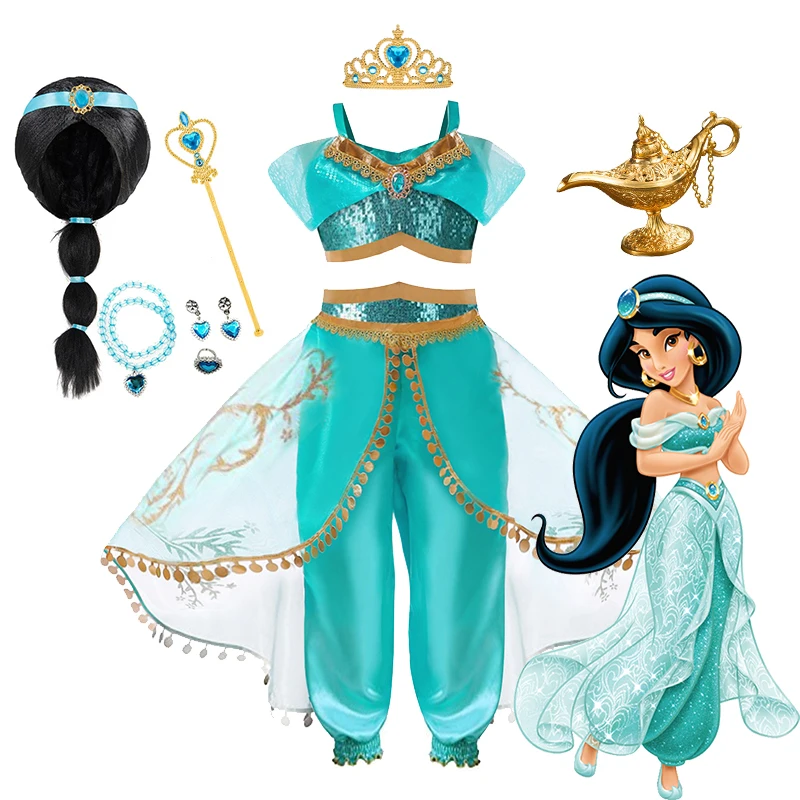 

Girls' Jasmine Princess Costume Aladdin Magic Lamp Cosplay Outfit for Halloween Birthday Carnival & Dance Kids' Dress-Up 2-10Y