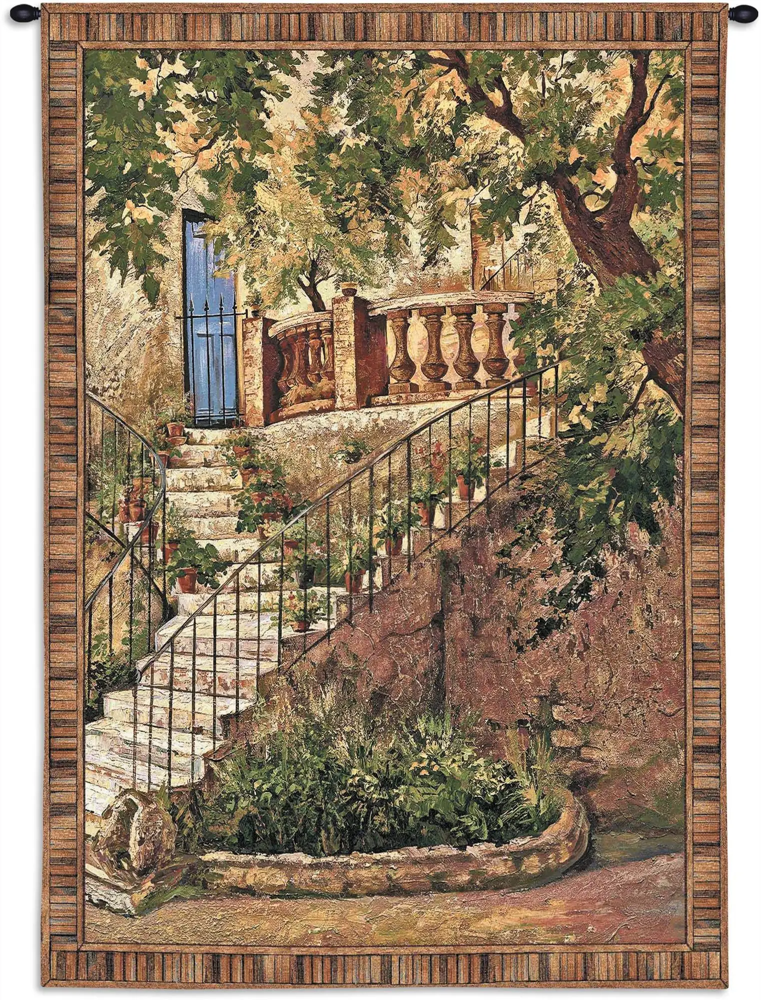 Tuscan Villa I by Roger Duvall | Woven Tapestry Wall Art Hanging | Rustic Italian Steps with Foliage | 100% Cotton USA