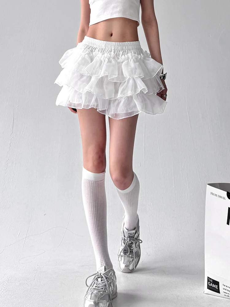 

Лето 2023, новая белая юбка-тортик, юбка трапециевидной формы с высокой талией, женская повседневная юбка из полиэстера и хлопка Faion Ci Commute