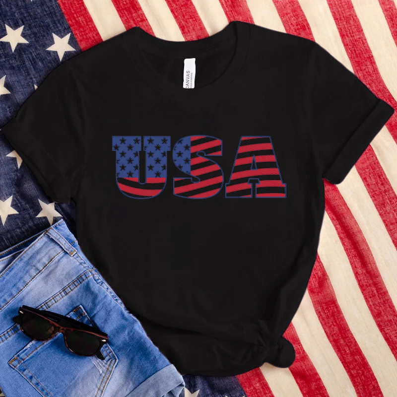 Hot Usa 4Th Of July Independence Day Print Unisex T-Shirt Loose Short Sleeve Harajuku Casual Tops Women T-Shirt