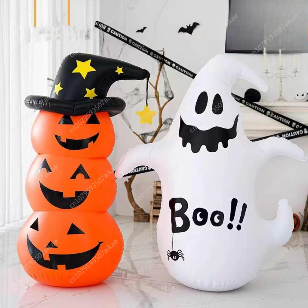 Halloween Inflatables White Ghost Windproof Stacked Inflatable Pumpkins Horror Festival Theme Indoor Outdoor Garden Decorations