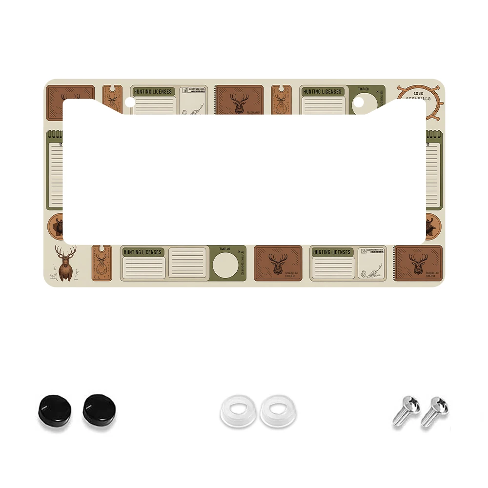 

1pc Retro Brown Deer Pattern 2-Hole License Plate Frame, Aluminum Material, 6x12 Inches, with Screw Kit