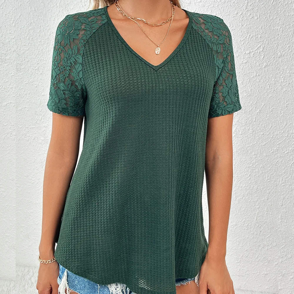 Femmes Cleanfit dentelle creuse Vne t-shirt ample orts moyen-âge hiver Faion décontracté coton lin mélange Dr