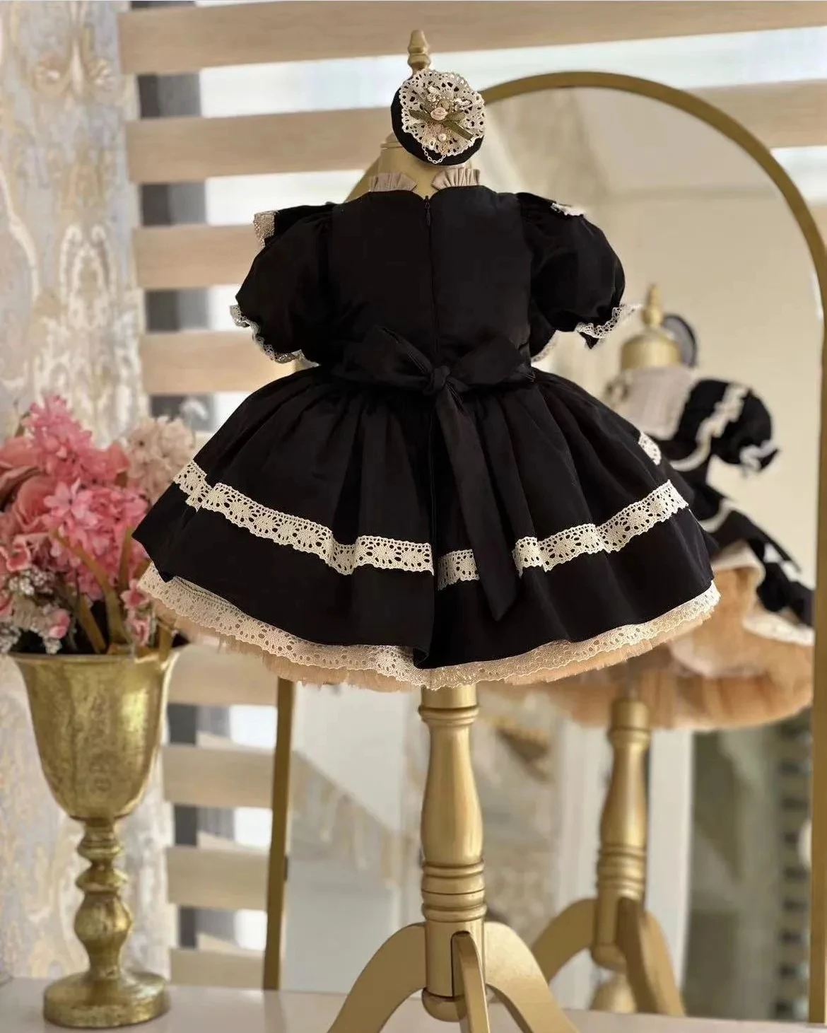 0-12Y Baby Girl Summer Black Turkish Vintage Princess Dress for Birthday Holiday Easter Photography Eid