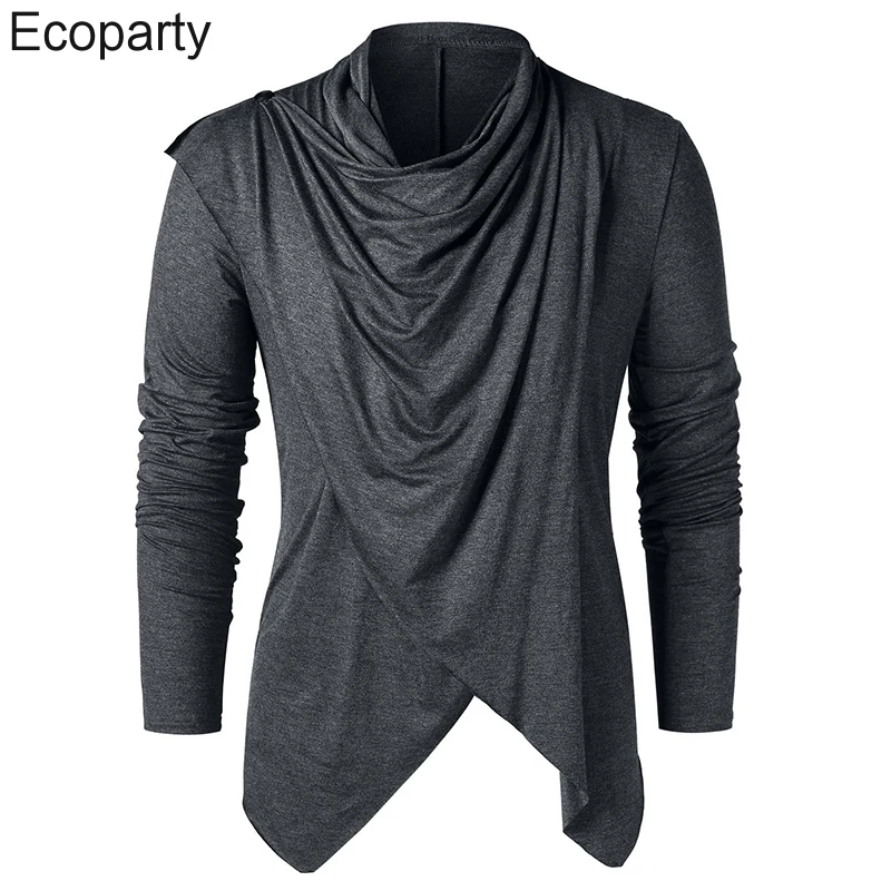 Spring Autumn Men\'S Fashion Leisure Long Sleeve Pirate T-Shirt Green Asymmetrical Overlap Cardigan Slim Shawl Collar Tops For Me