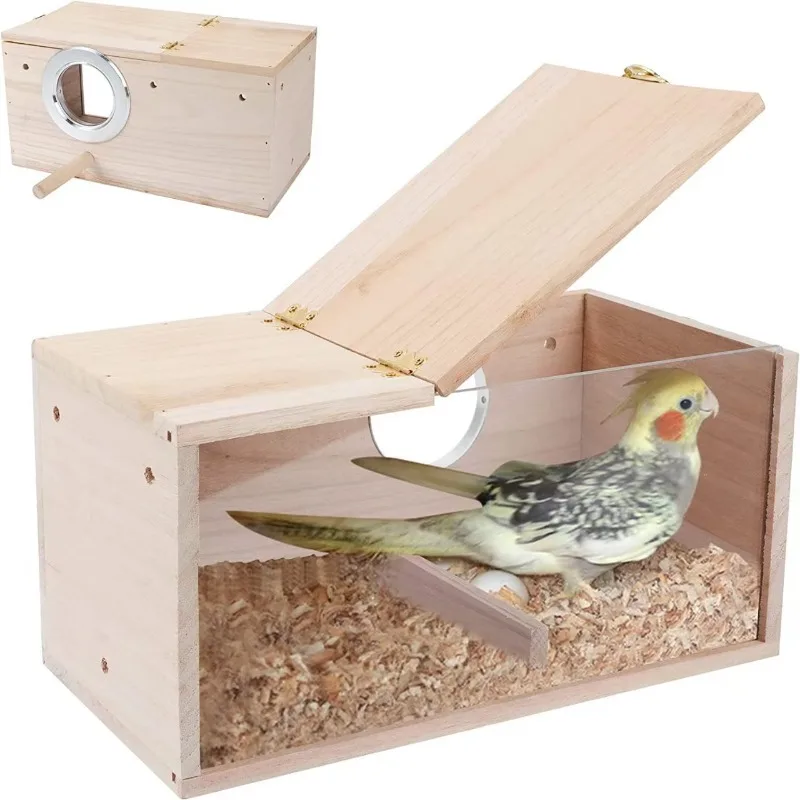 

Transparent Visible Parrot Breeding Box Hanging Solid Wood Garden Decor Birdhouse Special Nest for Cockatiel and Budgerigar