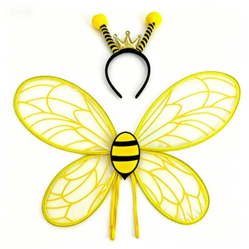 Bugs Bee Cosplay Wings Suit Insect Sparkle Yellow Bee Fly Wings Elastic Straps Handmade Craft Cosplay Fly Wings Women