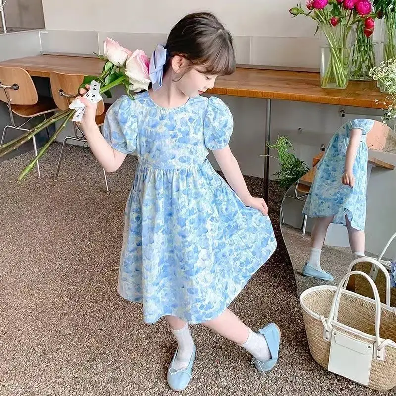 Girl Dress Summer Children's Clothes Vintage Cheongsam Dress Ink Painting Children's Princess Dresses Summer Flower Girl Dresses