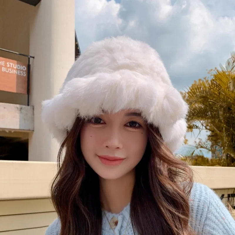 

Real Rex Rabbit Fur Fisherman Hat Female Warm Basin Hat Real Fur Hat Winter Warm Headwear Women Fur Hats Ladies Knitted Fur Hat