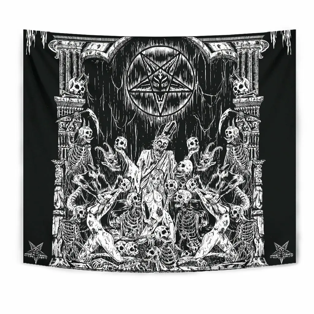 Black and White Gothic Tapestry Dark Art Wall Hanging Occult Skeleton Decor Elevate Your Space Free Hooks Included non-toxic