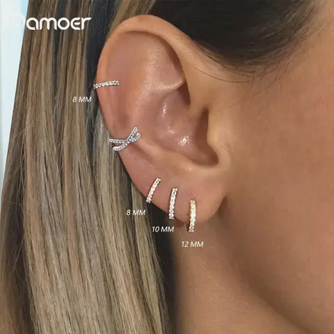 BAMOER 925 스털링 실버 클래식 귀걸이 여성용 작은 후프 귀걸이 귀 뼈 aros aretes Huggie Studs SCE498
