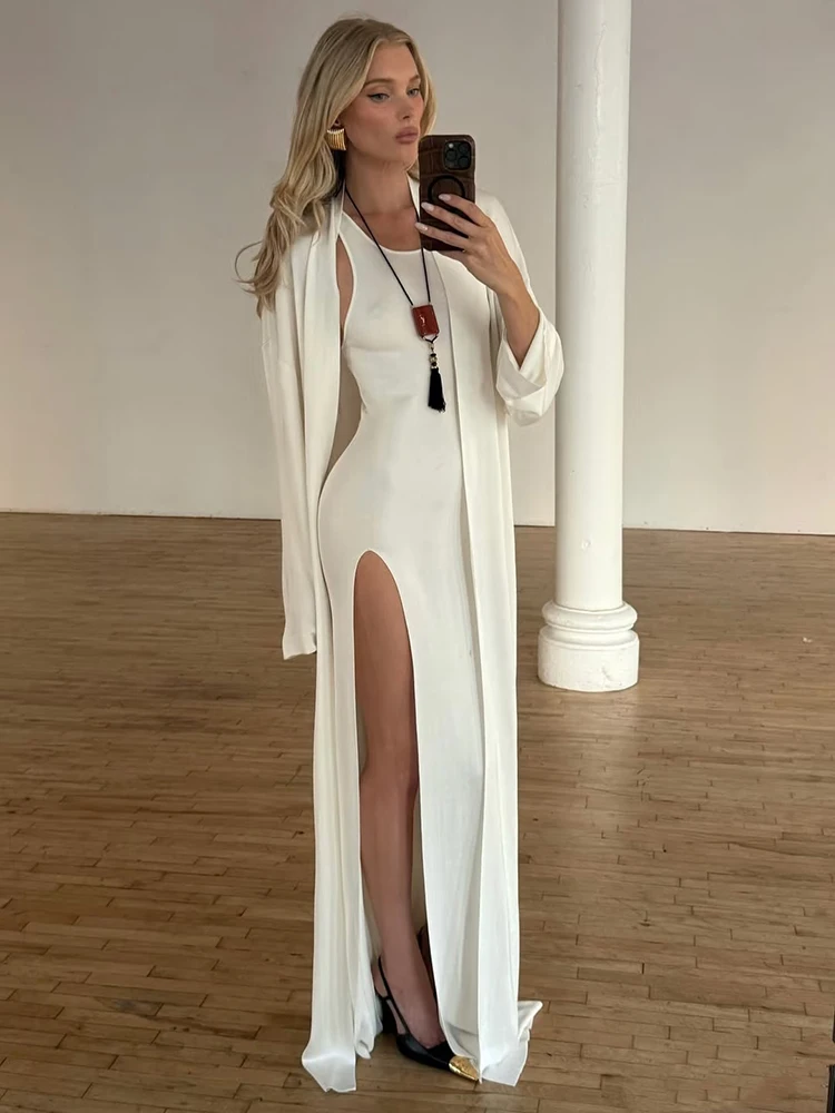 

Cool feeling ice silk knitted thick-layered long turtleneck coat 2026 new style elegant white loose-fitting cardigan for women