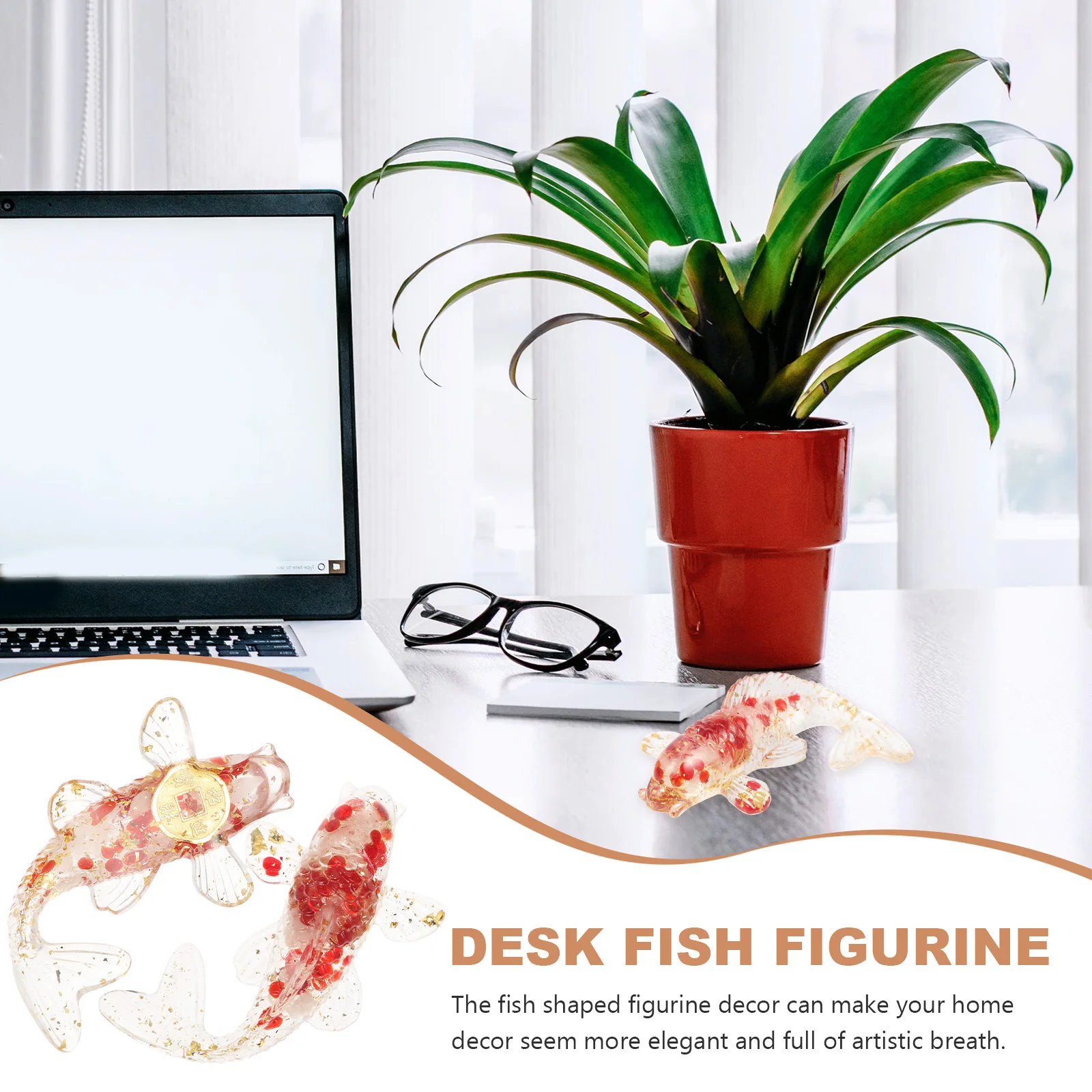 

2Pcs Crystal Koi Decor Unique Shaped Fish Figure Sturdy Flat Bottom Stable Display on Table for Office Home Decor