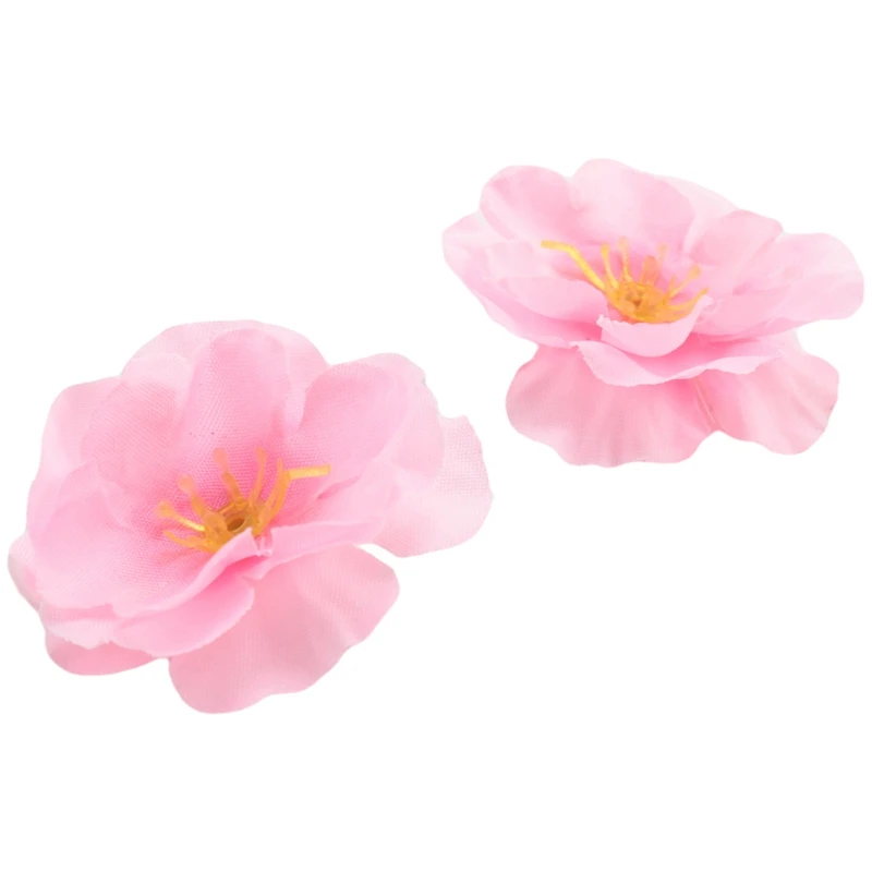 100Pcs Artificial Cherry Flower Heads Silk Floral Head Pink Petals Decor For Bridal Hair Clips Headbands DIY Accessories