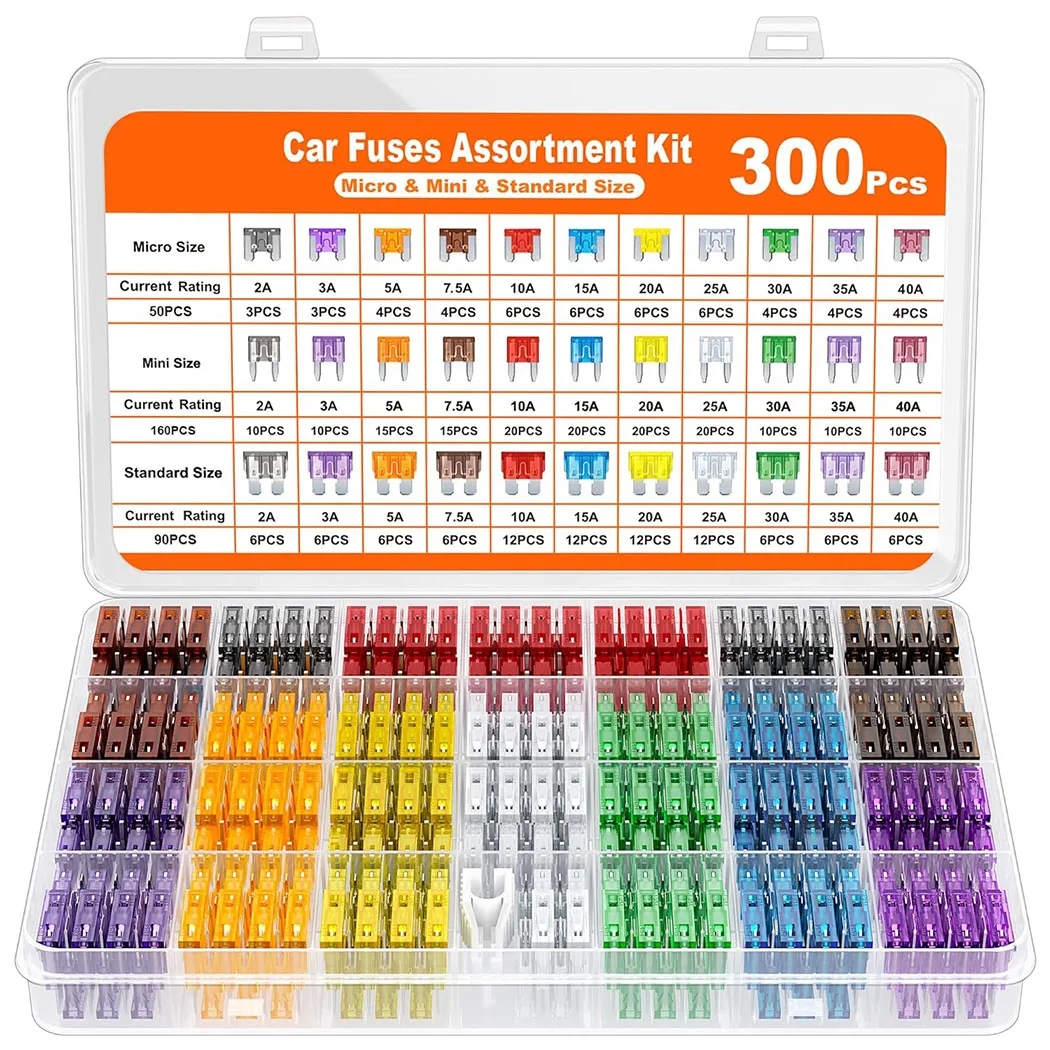 300pcs Car Fuses Assortment Kit, Mini Blade Fuses Automotive & Mini Size Replacement Fuses for Car/RV/Truck/Motorcycle