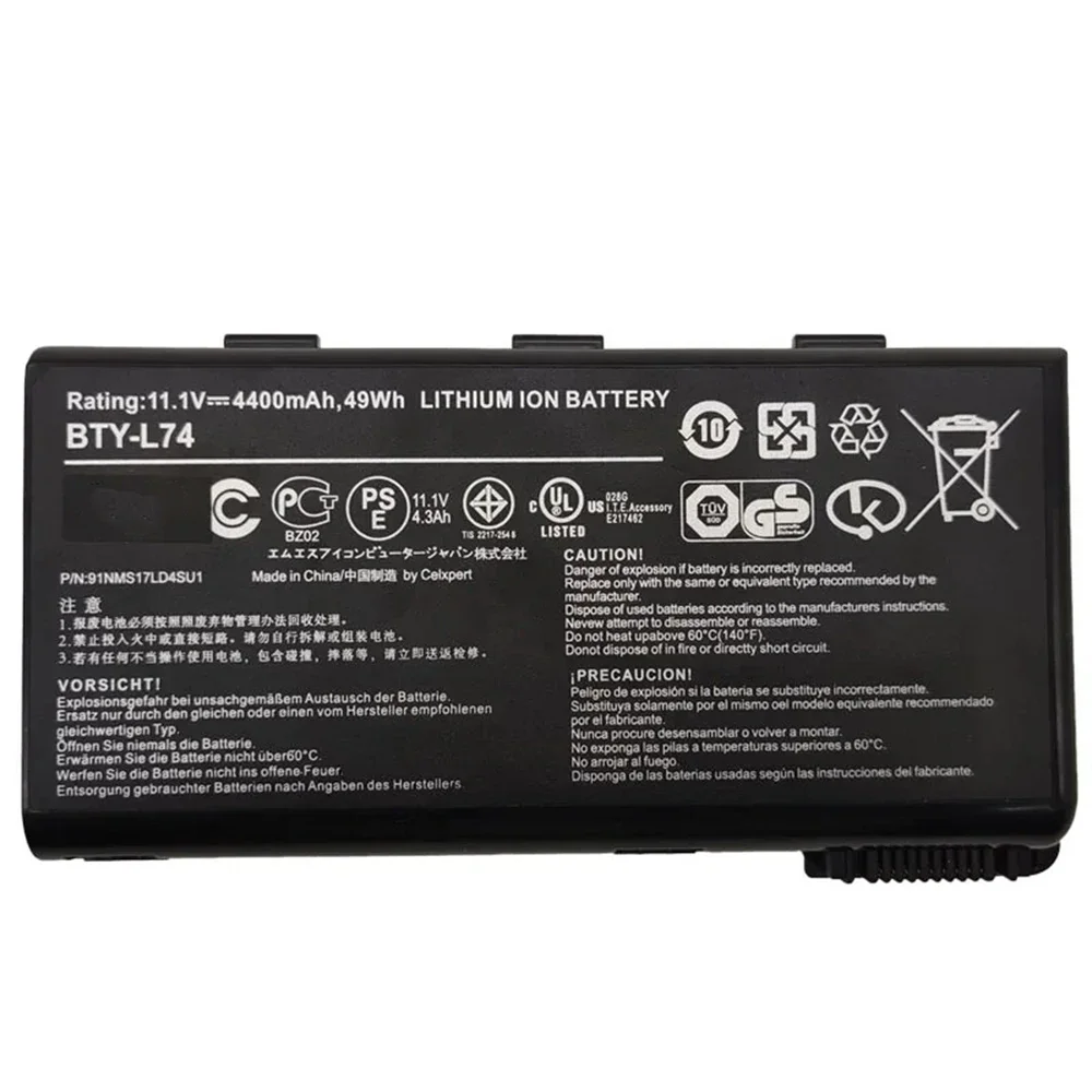 Bateria do portátil BTY-L74 11.1V 4400mAh para MSI, A5000, A6000, A7200, CR500, CR600, CR610, CR630, CX610X, BTY-L75, brandnew, original