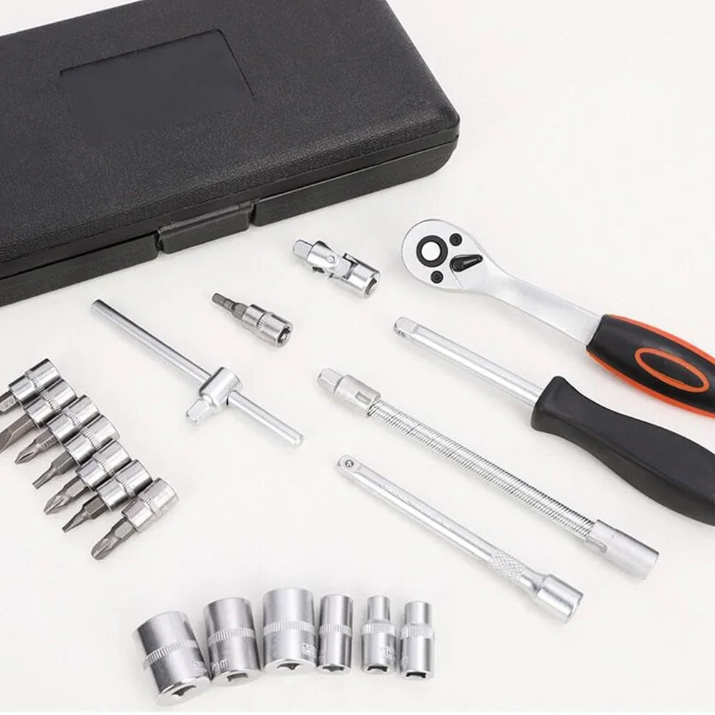 46-Piece 1/4 Inch Drive Socket Ratchet Wrench Set Screwdriver Socket Bit Set With Storage Case For Auto Repairing & Household