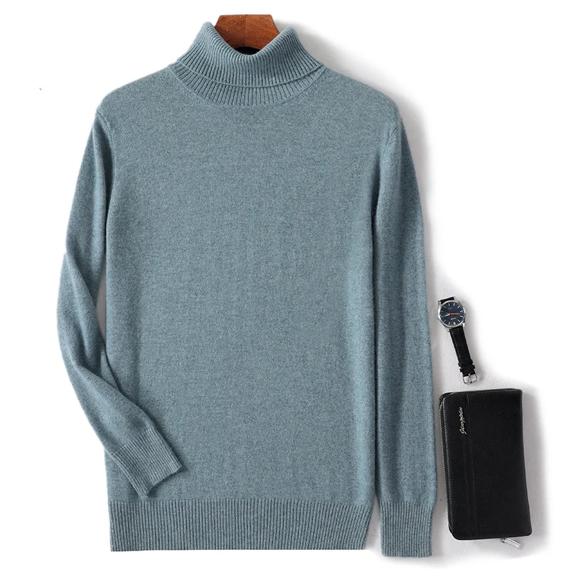 Autumn and winter new 100% pure merino wool pullover men\'s high-necked cashmere sweater thick warm loose solid color coat.